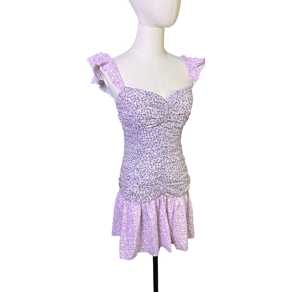 French Connection Lilac Floral Mini Dress Size 2 Smocked Ruffle Hem NWT - Picture 14 of 14
